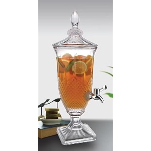 inovique 2 litre footed glass juice dispenser with tap  fringed detox jar  mason jar beverage dispenser for water beer juice liquor  pack of 1
