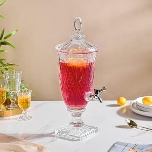 inovique 2 litre footed glass juice dispenser with tap  elite detox jar  mason jar beverage dispenser for water beer juice liquor  pack of 1