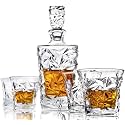 Solitaire Crystal Liquor Decanter Bottle (850ML) with Matching Whiskey Glasses (300ML) | Set of 7 PCs | Decanter for Whiskey, Wine, Bourbon and More