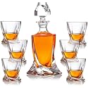 INOVIQUE Twisted Crystal Liquor Decanter Bottle (850ML) with Matching Whiskey Glasses (300ML) | Set of 7 PCs | Decanter for Whiskey, Wine, Bourbon and More