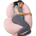 INSEN Cooling Pregnancy Pillow, Maternity Pillow with Soft Cotton Cover,C Shaped Pregnant Women and Side Sleeping, Bright Pink