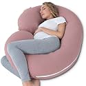 INSEN Cooling Pregnancy Pillow, Maternity Pillow with Soft Cotton Cover, C Shaped for Pregnant Sleeping, Dark Pink