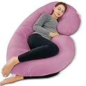 INSEN Pregnancy Pillow, Maternity Body Pillow with Velvet Cover,C Shaped for Side Sleeping, Magenta