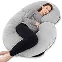 INSEN Pregnancy Pillow for Sleeping, Maternity Pillow with Jersey Cotton Cover,C Shaped Body Pillow for Pregnant (Natural Gray)