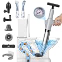 inShareplus Toilet Plunger, Grey Toilet Unblocker Heavy Duty, High Pressure Plunger Kit with 4 Replaceable Heads and 1 Gloves Plunger Unblocker for Unblocking Toilets, Bathtub, Floor, Drain