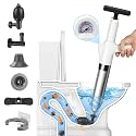 inShareplus Toilet Plunger, White Toilet Unblocker Heavy Duty, High Pressure Plunger Drain Unclogger Kit with 4 Replaceable Heads, Plunger for Bathroom, Unblocking Toilets, Bathtub, Floor, Drain