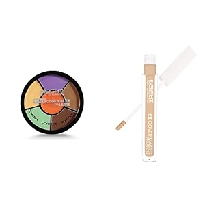 insight cosmetics pro natural concealer palette powder - corrector for acne prone skin 15gm amp 2x cover master high coverage liquid concealer 02-honey 2 count