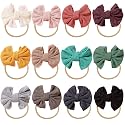 inSowni 12 Pack Soft Stretchy Nylon Bow Headbands Hairbands Hair Ties Elastics Accessories for Baby Girls Toddlers Newborns Infants Kids