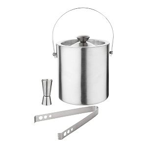 double walled stainless steel insulated ice bucket with lid amp ice tong15 litre  keeps ice cold for 6 h  great bar tools for home bar accessories mini bar wine silver