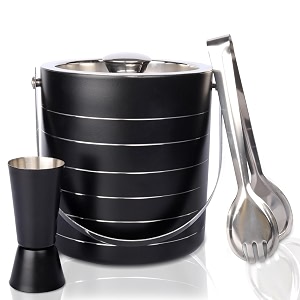 double walled stainless steel insulated ice bucket with lid peg measurer amp ice tong15 litre  keeps ice cold for 6 h  great bar tools for home bar accessories mini bar wine