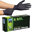 Inspire Black Nitrile Gloves HEAVY DUTY 6 Mil Nitrile Chemical Resistant Medical Cooking Cleaning Disposable Black Gloves