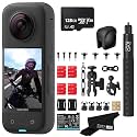 Insta360 X3 - Waterproof 360 Action Camera with 1/2'' 48MP Sensors, 5.7K HDR Video, 72MP Photo, 4K Single-Lens, 2.29'' Touchscreen|Includes Motorcycle Bundle, Selfie Stick, Lens Cap&128GB, Black