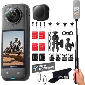 insta360 x4 motorcycle bundle- 8k waterproof 360 action camera with 123434 48mp sensors 57k 360 hdr video includes motorcycle bundle selfie stick lens guard and lens cap 128gb black