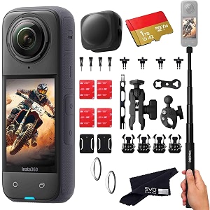 insta360 x4 motorcycle bundle- 8k waterproof 360 action camera with 1234 48mp sensors 8k 360 hdr video includes motorcycle bundle selfie stick lens guard and lens cap 1tb black