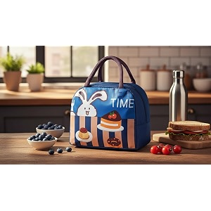 3d printed hot amp cold leak proof lunch bag for office school kids men amp women storage bag with handle tiffin bag blue time