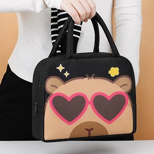 3d printed hot amp cold leak proof lunch bag for office school kids men amp women storage bag with handle tiffin bag black penguin