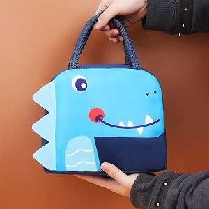 3d printed hot amp cold leak proof lunch bag for office school kids men amp women storage bag with handle tiffin bag navy blue dino