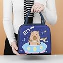 3D Printed Hot &amp; Cold Leak Proof Lunch Bag for Office School Kids Men &amp; Women Storage Bag with Handle Tiffin Bag (Navy Blue Dino)