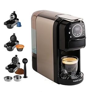 instacuppa 3-in-1 espresso coffee maker works with ground coffee pods amp capsules electric kettle mode with temperature control adjustable volume self-cleaning led touch control and display
