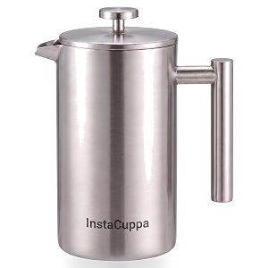 instacuppa french press coffee maker 1000 ml 304 grade stainless steel metal build 4 part superior filtration double walled construction dishwasher safe