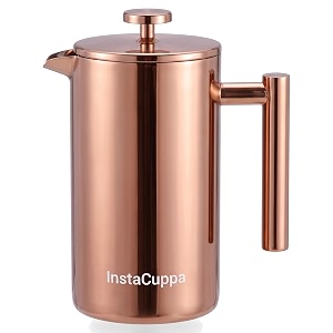 instacuppa french press coffee maker 1000 ml 304 grade stainless steel metal build 4 part superior filtration double walled construction dishwasher safe copper