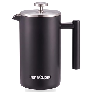 instacuppa french press coffee maker 1000 ml 304 grade stainless steel metal build 4 part superior filtration double walled construction dishwasher safe black