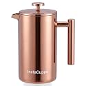 InstaCuppa French Press Coffee Maker 1000 ML, 304 Grade Stainless Steel Metal Build, 4 Part Superior Filtration, Double Walled Construction, Dishwasher Safe, (Copper)