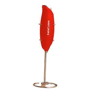 instacuppa milk frother for coffee handheld battery-operated froth coffee beater electric portable foam maker automatic hand stirrer with stainless steel whisk and stand red