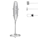 InstaCuppa Milk Frother Handheld Battery Operated Electric Foam Maker with Stainless Steel Whisk and Stand Included,Silver