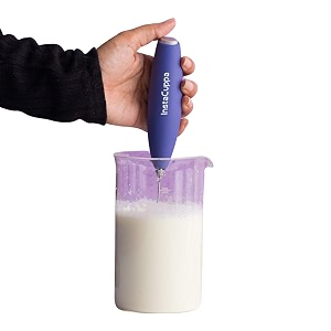 instacuppa milk frother and borosilicate glass frothing pitcher 600 ml comboelectric coffee beater includes steel standblue