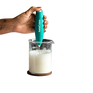 instacuppa milk frother and borosilicate glass frothing pitcher 600 ml comboelectric coffee beater includes steel standmint green