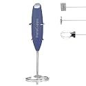 InstaCuppa Milk Frother Handheld Battery Operated Electric Foam Maker with Stainless Steel Whisk and Stand Included,Blue