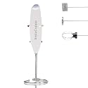 InstaCuppa Milk Frother Handheld Battery Operated Electric Foam Maker with Stainless Steel Whisk and Stand Included,White
