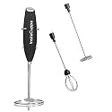 InstaCuppa Milk Frother and Borosilicate Glass Frothing Pitcher 600 ML Combo,Electric Coffee Beater, Includes Steel Stand,Black