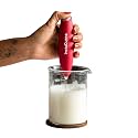 InstaCuppa Milk Frother and Borosilicate Glass Frothing Pitcher 600 ML Combo,Electric Coffee Beater, Includes Steel Stand,Red