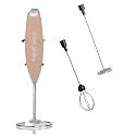 InstaCuppa Milk Frother Handheld Battery Operated Electric Foam Maker with Stainless Steel Whisk,Included Stainless Steel Stand and 2 Whisks,Rose Gold
