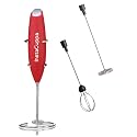 InstaCuppa Milk Frother Handheld Battery Operated Electric Foam Maker with Stainless Steel Whisk,Included Stainless Steel Stand and 2 Whisks, Red