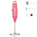 InstaCuppa Milk Frother Handheld Battery Operated Electric Foam Maker with Stainless Steel Whisk and Stand Included,Pink
