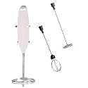 InstaCuppa Milk Frother Handheld Battery Operated Electric Foam Maker with Stainless Steel Whisk,Included Stainless Steel Stand and 2 Whisks,White