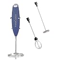 InstaCuppa Milk Frother Handheld Battery Operated Electric Foam Maker with Stainless Steel Whisk,Included Stainless Steel Stand and 2 Whisks,Blue