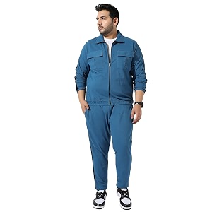 Instafab Plus Mens Solid Blue Co-Ords Set