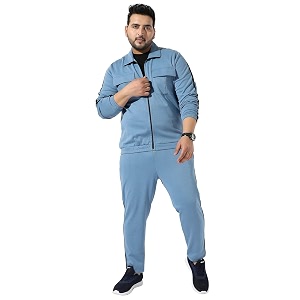 Instafab Plus Mens Solid Blue Co-Ords Set