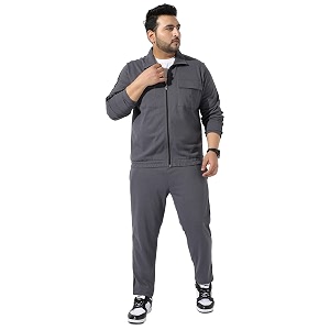 Instafab Plus Mens Solid Blue Co-Ords Set