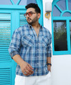 Instafab Plus Men Checkered Casual Blue Shirt