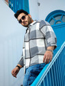 Instafab Plus Men Checkered Casual Grey Shirt