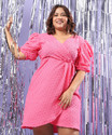 Instafab Plus Women A-line Pink Above KneeMid