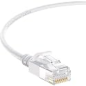 InstallerParts Ethernet Cable CAT6A Slim Cable UTP Booted 50 FT (5 Pack) - White - Professional Series - 10Gigabit/Sec Network/High Speed Internet Cable, 550MHZ, 28AWG