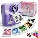 Kids Camera Instant Print with Carrying Case, Digital Selfie Camera with 6 Rolls Print Paper, 5 Monochrome Colors, 32GB SD Card, Portable Toddler Camera for Girls 3-12, Christmas Birthday Gift