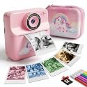Kids Camera Instant Print with Carrying Case, Digital Selfie Camera with 6 Rolls Print Paper, 5 Monochrome Colors, 32GB SD Card, Portable Toddler Camera for Girls 3-12, Christmas Birthday Gift