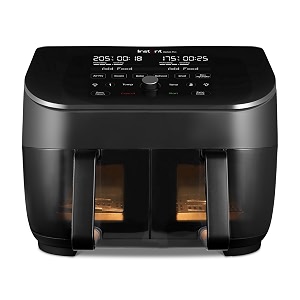 instant vortex plus double basket with clearcook - 76l digital hot air fryer black 8-in-1 smart programs - frying baking roasting grilling dehydrating warming xl capacity -1700w